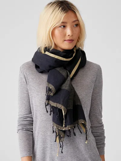 Eileen Fisher Organic Linen Cotton Striped Scarf In Black