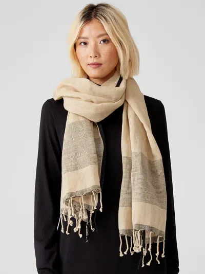 Eileen Fisher Organic Linen Cotton Striped Scarf In White