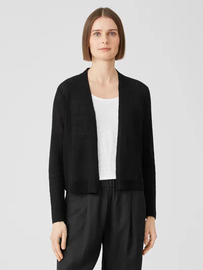 Eileen Fisher Organic Linen Cotton Tuck Cropped Cardigan In Black