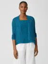 Eileen Fisher Organic Linen Cotton Tuck Cropped Cardigan In Blue