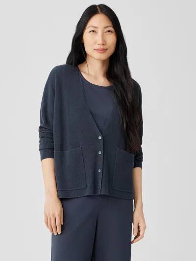 Eileen Fisher Organic Linen Cotton V-neck Cardigan In Blue