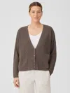 Eileen Fisher Organic Linen Cotton V-neck Cardigan In Brown