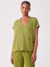 Eileen Fisher Organic Linen Cotton V-neck Top In Green