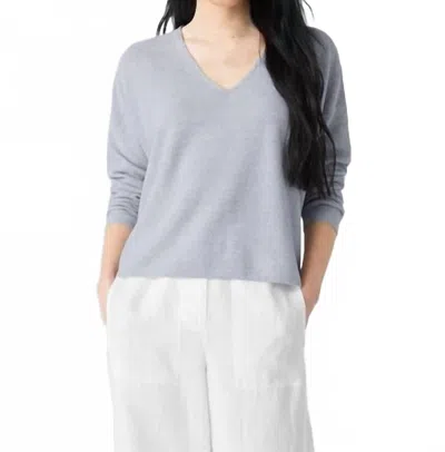 Eileen Fisher Organic Linen Cotton V-neck Top In Fog In Gray