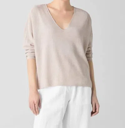 Eileen Fisher Organic Linen Cotton V-neck Top In Undyed Natural In Metallic