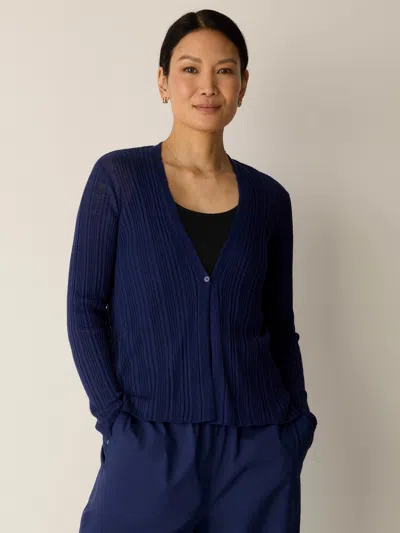 Eileen Fisher Organic Linen Cotton V-neck Cardigan In Deep Dive