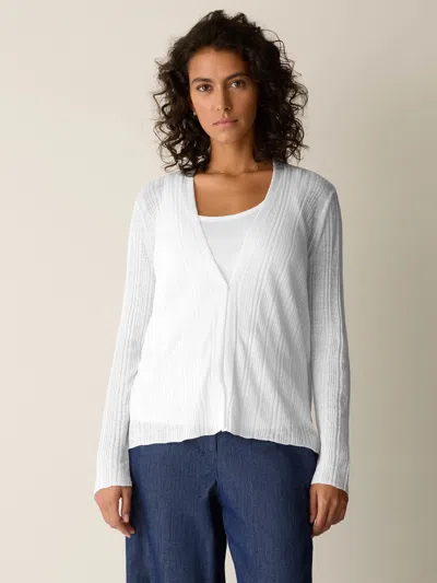 Eileen Fisher Organic Linen Cotton V-neck Cardigan In White