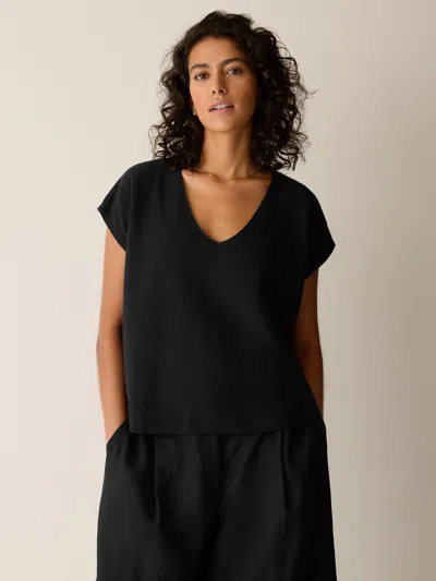 Eileen Fisher Organic Linen Cotton V-neck Top In Black