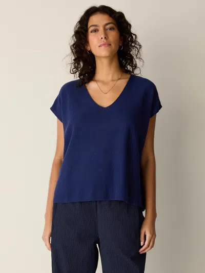 Eileen Fisher Organic Linen Cotton V-neck Top In Blue