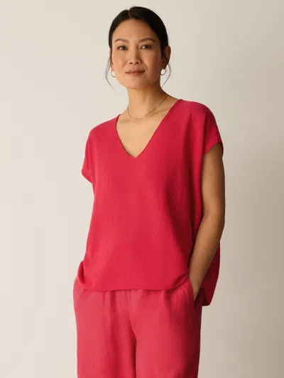 Eileen Fisher Organic Linen Cotton V-neck Top In Pink