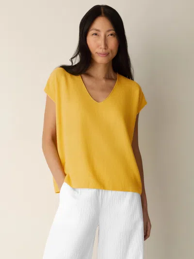 Eileen Fisher Organic Linen Cotton V-neck Top In Soleil