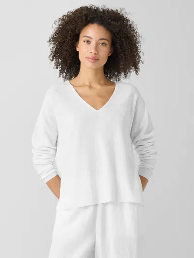 Eileen Fisher Organic Linen Cotton V-neck Top In White