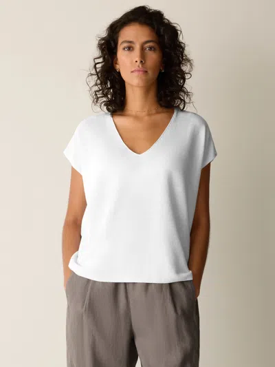 Eileen Fisher Organic Linen Cotton V-neck Top In White