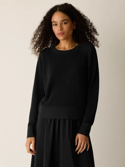 Eileen Fisher Organic Linen Cotton Wedge Sweater In Black
