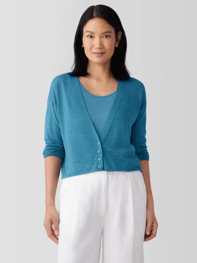 Eileen Fisher Organic Linen Cotton Cropped Cardigan In Blue