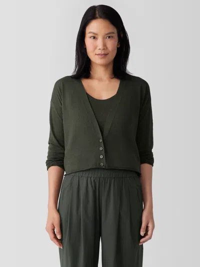 Eileen Fisher Organic Linen Cotton Cropped Cardigan In Green