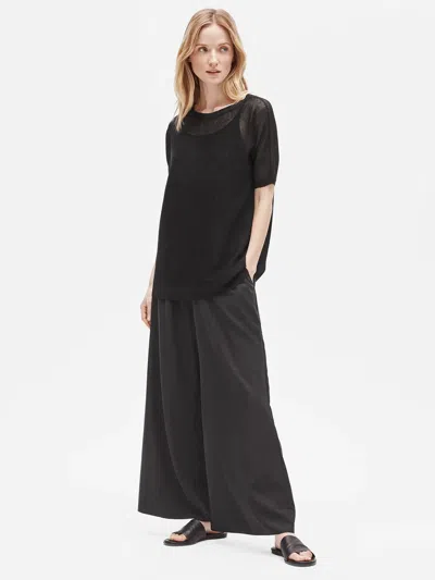 Eileen Fisher Organic Linen Crepe Bateau Neck Tunic In Black