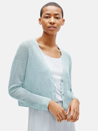 Eileen Fisher Organic Linen Crepe Cropped Cardigan In Blue