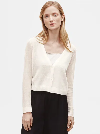 Eileen Fisher Organic Linen Crepe Cropped Cardigan In White
