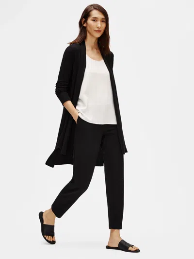Eileen Fisher Organic Linen Crepe Stretch Long Cardigan In Black