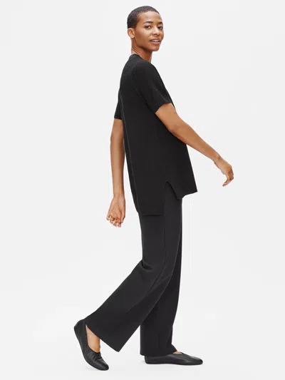Eileen Fisher Organic Linen Crepe Stretch Mock Neck Tunic In Black