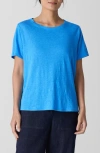 Eileen Fisher Crewneck Organic Linen Jersey Tee In Azure