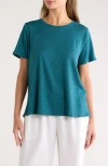 Eileen Fisher Organic Linen Crewneck T-shirt In Green