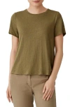 Eileen Fisher Organic Linen Crewneck T-shirt In Green