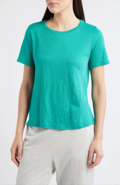 Eileen Fisher Organic Linen Crewneck T-shirt In Green