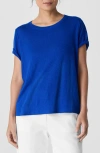 Eileen Fisher Crewneck Organic Linen Jersey Tee In Lapis