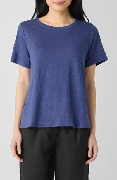 Eileen Fisher Organic Linen Crewneck T-shirt In Bluet