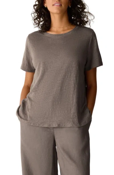 Eileen Fisher Organic Linen Crewneck T-shirt In Gray
