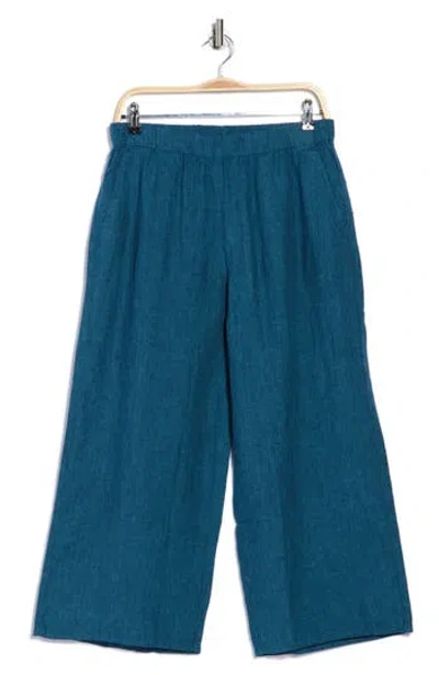 Eileen Fisher Organic Linen Crop Wide Leg Pants In Blue