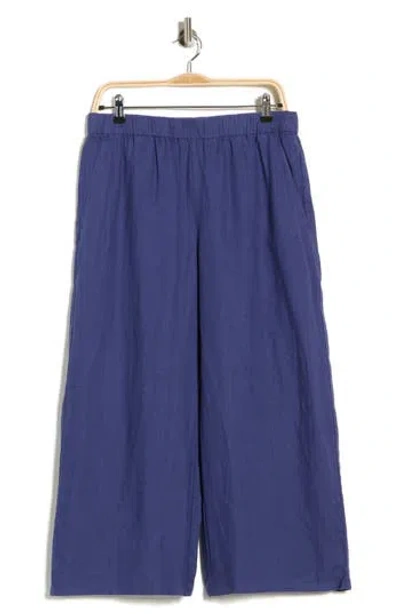 Eileen Fisher Organic Linen Crop Wide Leg Pants In Blue
