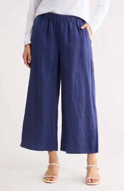 Eileen Fisher Organic Linen Crop Wide Leg Pants In Bluet
