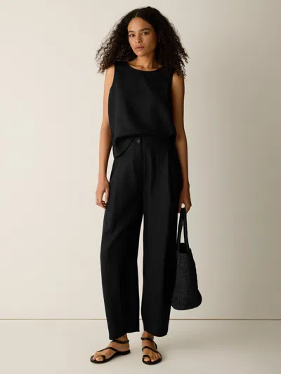 Eileen Fisher Organic Linen Curved Trouser In Black