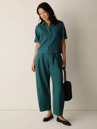 Eileen Fisher Organic Linen Curved Trouser In Kelp
