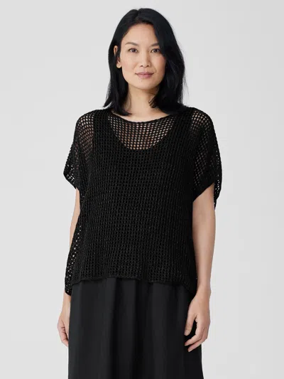 Eileen Fisher Organic Linen Delave Bateau Neck Top In Black