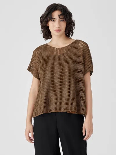 Eileen Fisher Organic Linen Delave Bateau Neck Top In Brown