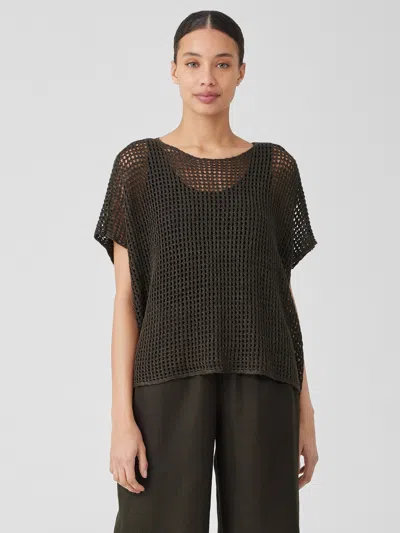 Eileen Fisher Organic Linen Delave Bateau Neck Top In Black