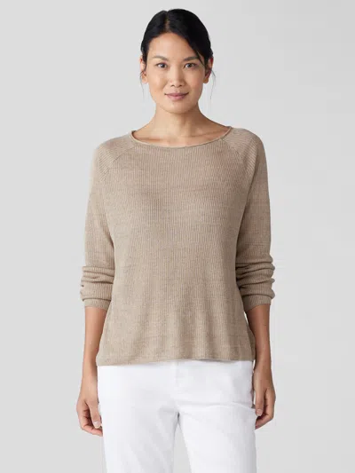 Eileen Fisher Organic Linen Delave Bateau Neck Top In Neutral