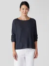 Eileen Fisher Organic Linen Delave Bateau Neck Top In Blue