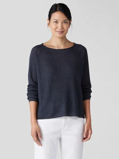 Eileen Fisher Organic Linen Delave Bateau Neck Top In Blue