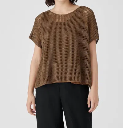 Eileen Fisher Organic Linen Délavé Bateau Neck Top In Bronze In Gold