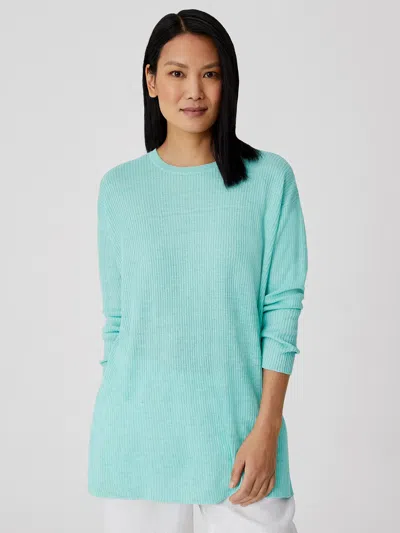 Eileen Fisher Organic Linen Delave Crew Neck Top In Blue