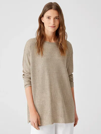 Eileen Fisher Organic Linen Delave Crew Neck Top In Brown