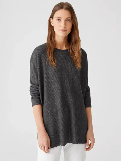 Eileen Fisher Organic Linen Delave Crew Neck Top In Blue