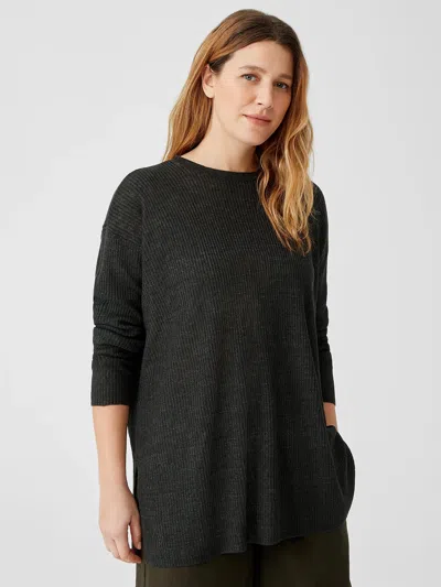 Eileen Fisher Organic Linen Delave Crew Neck Top In Green