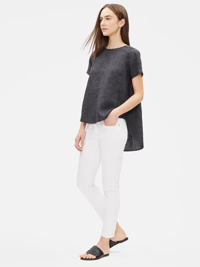 Eileen Fisher Organic Linen Delave Flutter Top In Blue