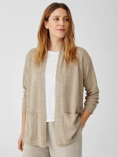 Eileen Fisher Organic Linen Delave High Collar Cardigan In Neutral